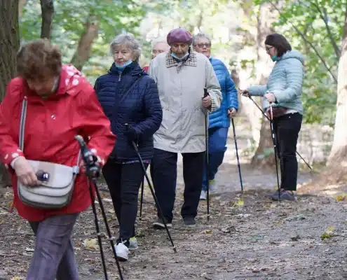 Senior people trekking.