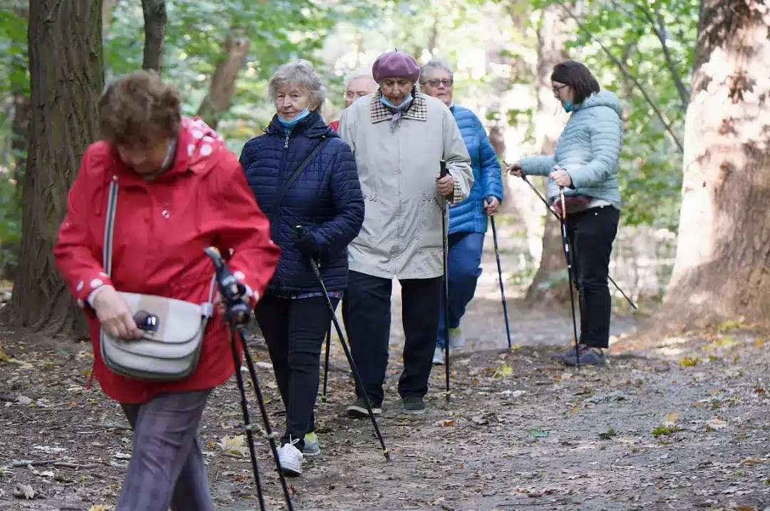 Senior people trekking.